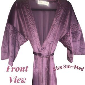 YTK Womens Purple Loungewear Luxurious Soft Velour Long Wrap Robe Flare Sleeves